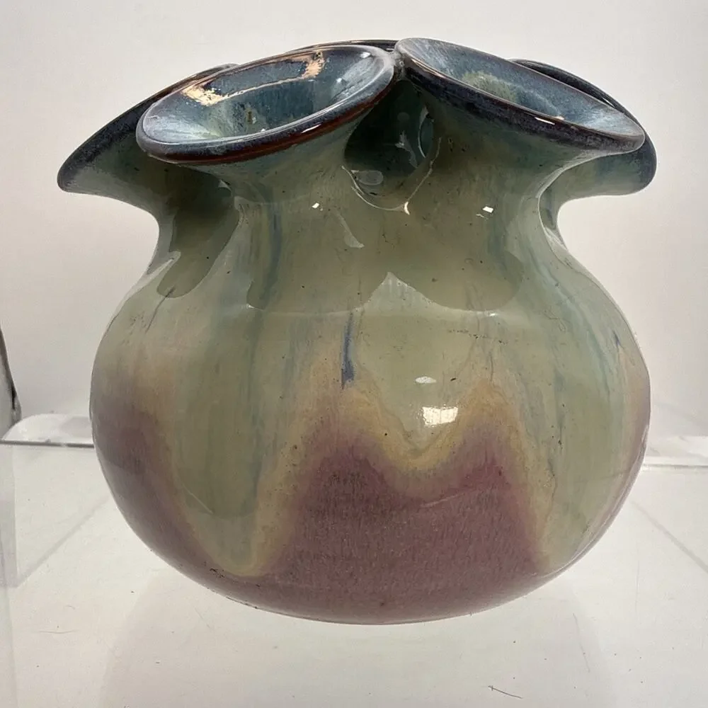 Ikebana Studio Pottery Signed Lee Mid Century Modern 7 Hole Vase Vessel Pastels